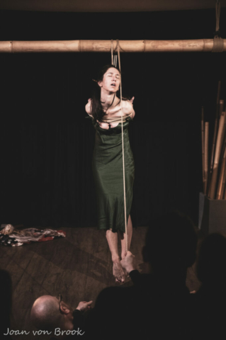 Woman in green dress, tied up, Bondage, Kinbaku, Shibari