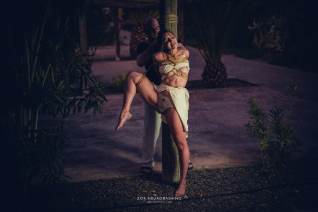 Abandoned girl in white dress, exposed at a pole, Kinbaku, Shibari, Japanese Rope Bondage, Semenawa