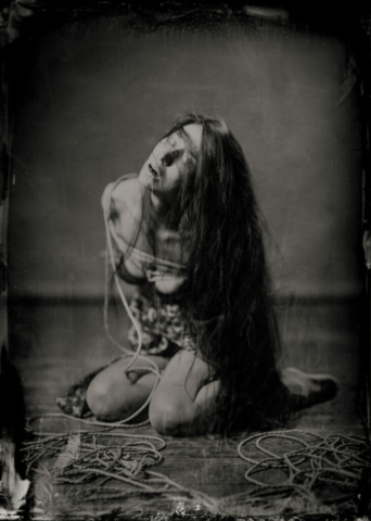 WetPlate Photography, Analog, Kinbaku, Shibari, Woman tied